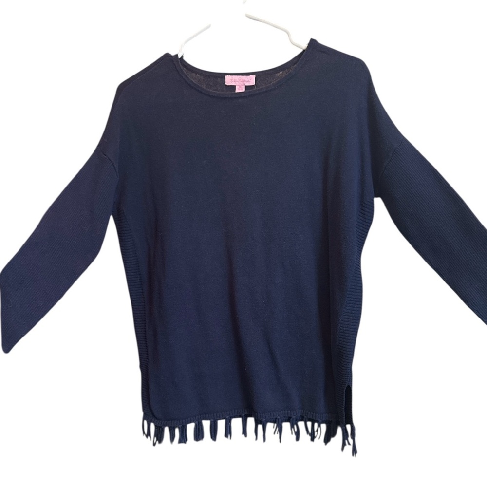LILLY Pulitzer navy blue sweater with fringe hem